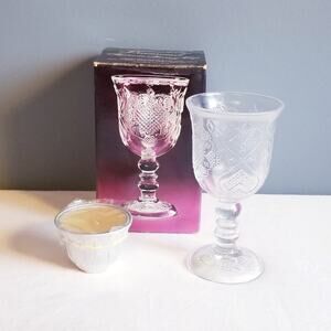 Candle Holder Goblet Avon Vtg Heart FOSTORIA Loving Cup Pressed Glass Diamond
